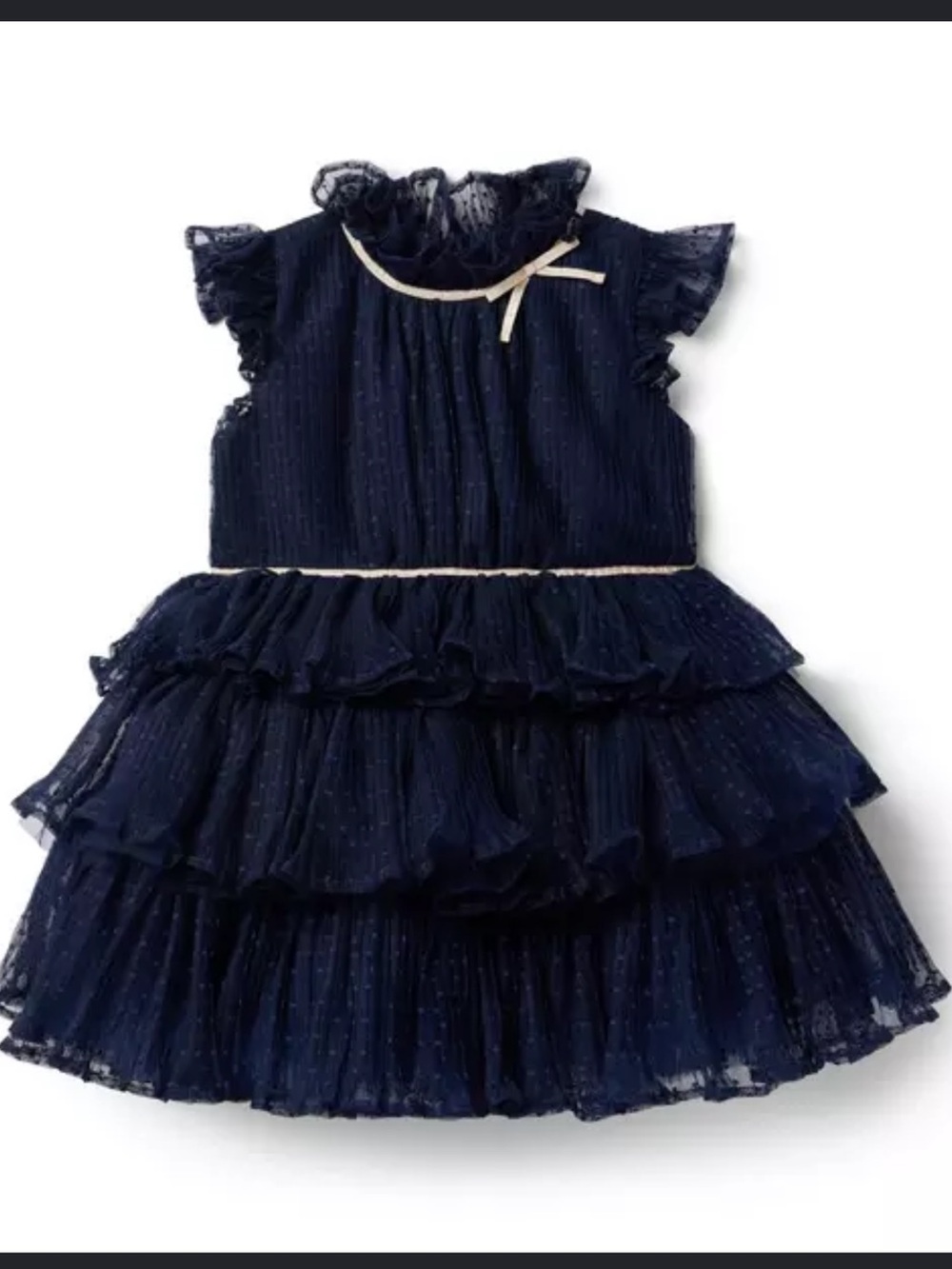 Janie and Jack Navy Dot Tulle Ruffle Dress with Ribbon Trim